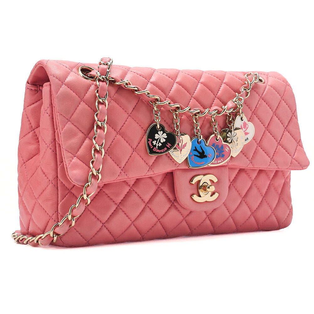 CHANEL Lambskin Matelasse Icon Single Flap Chain Shoulder Pink Gold-Tone Hardware, Pre-Owned