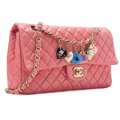 CHANEL Lambskin Matelasse Icon Single Flap Chain Shoulder Pink Gold-Tone Hardware, Pre-Owned