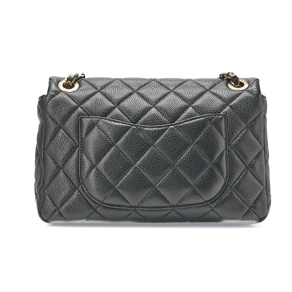 CHANEL Caviar Skin Matelasse Turn Lock Single Flap Chain Shoulder Black Gold-Tone Hardware, Pre-Owned
