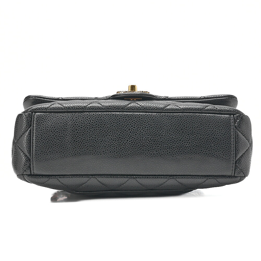 CHANEL Caviar Skin Matelasse Turn Lock Single Flap Chain Shoulder Black Gold-Tone Hardware, Pre-Owned