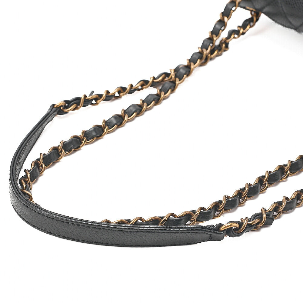 CHANEL Caviar Skin Matelasse Turn Lock Single Flap Chain Shoulder Black Gold-Tone Hardware, Pre-Owned