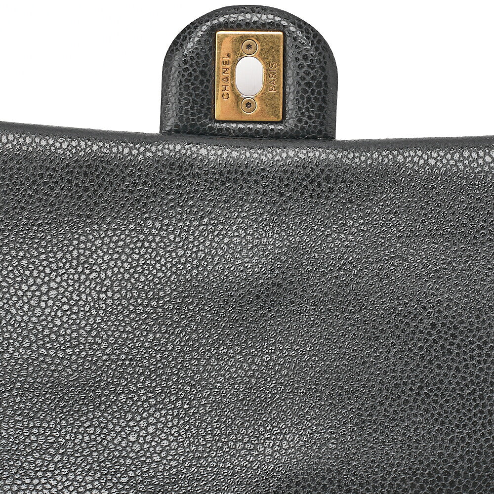 CHANEL Caviar Skin Matelasse Turn Lock Single Flap Chain Shoulder Black Gold-Tone Hardware, Pre-Owned