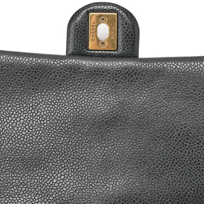 CHANEL Caviar Skin Matelasse Turn Lock Single Flap Chain Shoulder Black Gold-Tone Hardware, Pre-Owned