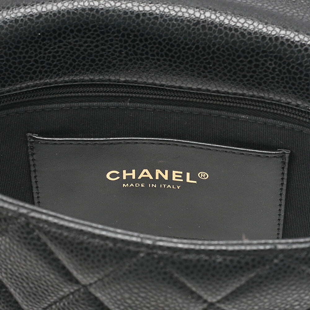 CHANEL Caviar Skin Matelasse Turn Lock Single Flap Chain Shoulder Black Gold-Tone Hardware, Pre-Owned