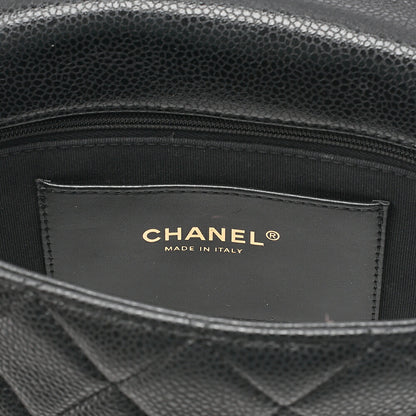CHANEL Caviar Skin Matelasse Turn Lock Single Flap Chain Shoulder Black Gold-Tone Hardware, Pre-Owned