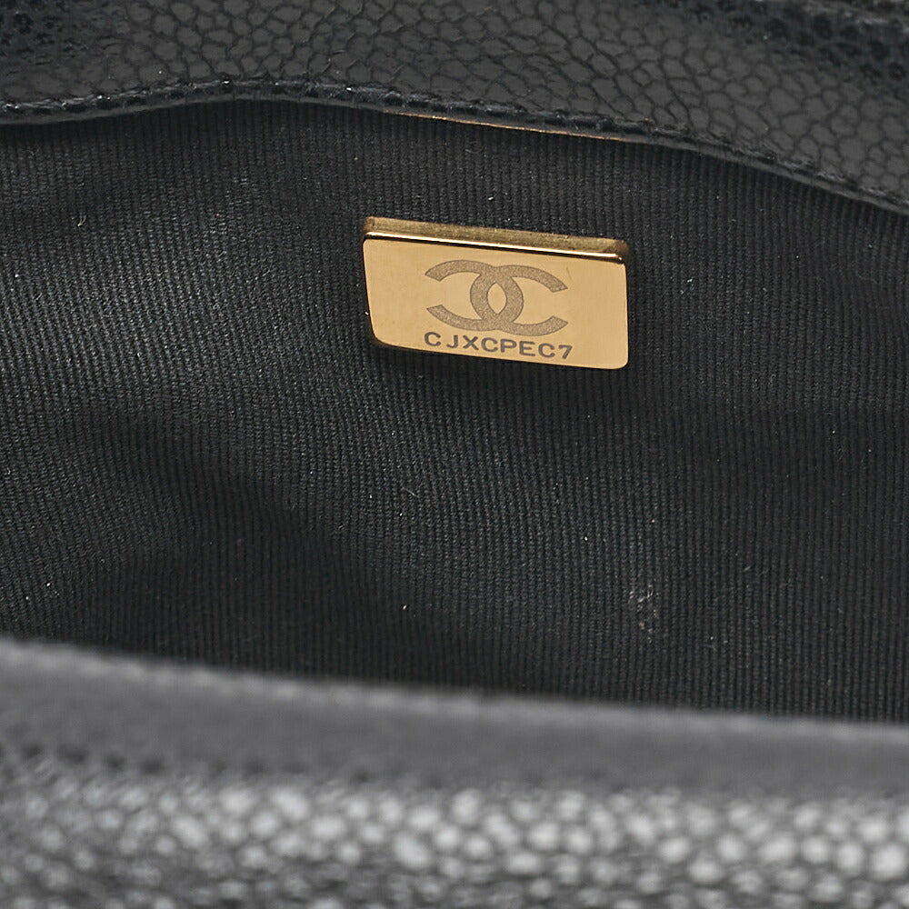 CHANEL Caviar Skin Matelasse Turn Lock Single Flap Chain Shoulder Black Gold-Tone Hardware, Pre-Owned