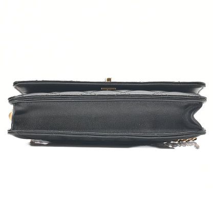 CHANEL Lambskin Matelasse Coco Mark Ball Chain Wallet Lambskin Black Gold-Tone Hardware, Pre-Owned