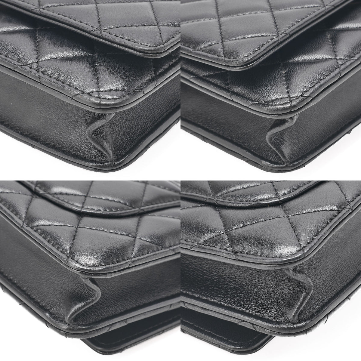 CHANEL Lambskin Matelasse Coco Mark Ball Chain Wallet Lambskin Black Gold-Tone Hardware, Pre-Owned