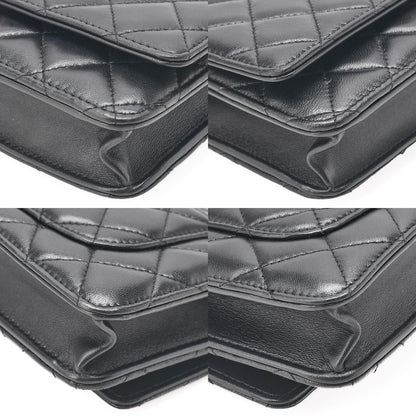 CHANEL Lambskin Matelasse Coco Mark Ball Chain Wallet Lambskin Black Gold-Tone Hardware, Pre-Owned
