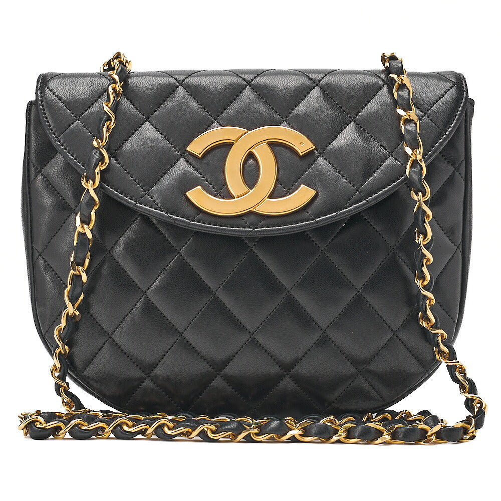 CHANEL Matelasse Deka Coco Round Flap Push Lock Chain Shoulder Lambskin Black Gold-Tone Hardware, Pre-Owned