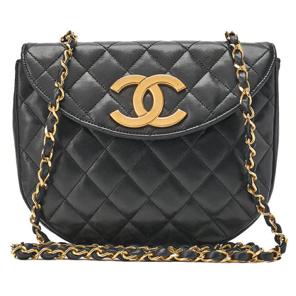 CHANEL Matelasse Deka Coco Round Flap Push Lock Chain Shoulder Lambskin Black Gold-Tone Hardware, Pre-Owned