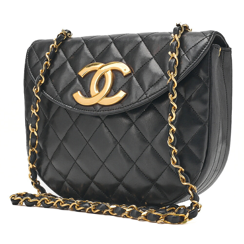 CHANEL Matelasse Deka Coco Round Flap Push Lock Chain Shoulder Lambskin Black Gold-Tone Hardware, Pre-Owned