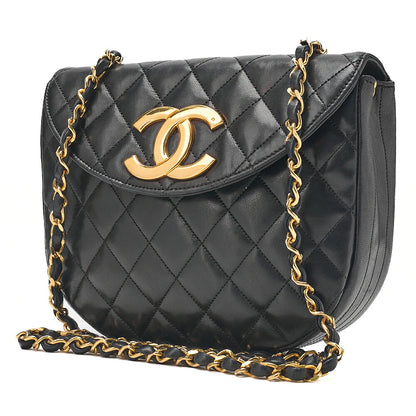 CHANEL Matelasse Deka Coco Round Flap Push Lock Chain Shoulder Lambskin Black Gold-Tone Hardware, Pre-Owned