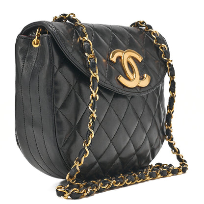 CHANEL Matelasse Deka Coco Round Flap Push Lock Chain Shoulder Lambskin Black Gold-Tone Hardware, Pre-Owned