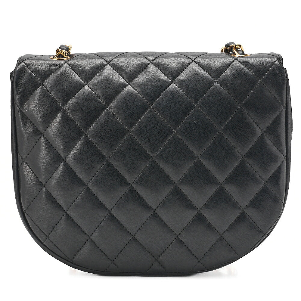 CHANEL Matelasse Deka Coco Round Flap Push Lock Chain Shoulder Lambskin Black Gold-Tone Hardware, Pre-Owned