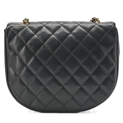 CHANEL Matelasse Deka Coco Round Flap Push Lock Chain Shoulder Lambskin Black Gold-Tone Hardware, Pre-Owned