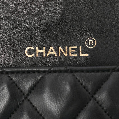 CHANEL Matelasse Deka Coco Round Flap Push Lock Chain Shoulder Lambskin Black Gold-Tone Hardware, Pre-Owned