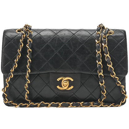 CHANEL Matelasse Double Flap 23cm Chain Shoulder Lambskin Black Gold-Tone Hardware, Pre-Owned