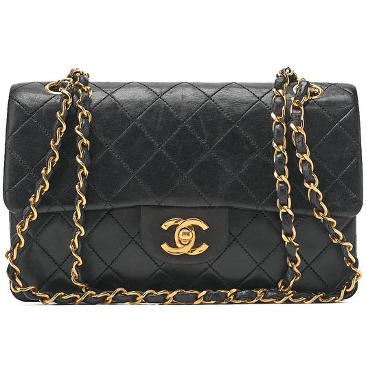 CHANEL Matelasse Double Flap 23cm Chain Shoulder Lambskin Black Gold-Tone Hardware, Pre-Owned
