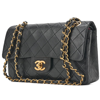 CHANEL Matelasse Double Flap 23cm Chain Shoulder Lambskin Black Gold-Tone Hardware, Pre-Owned