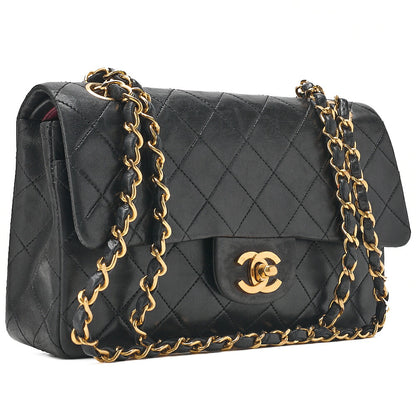 CHANEL Matelasse Double Flap 23cm Chain Shoulder Lambskin Black Gold-Tone Hardware, Pre-Owned