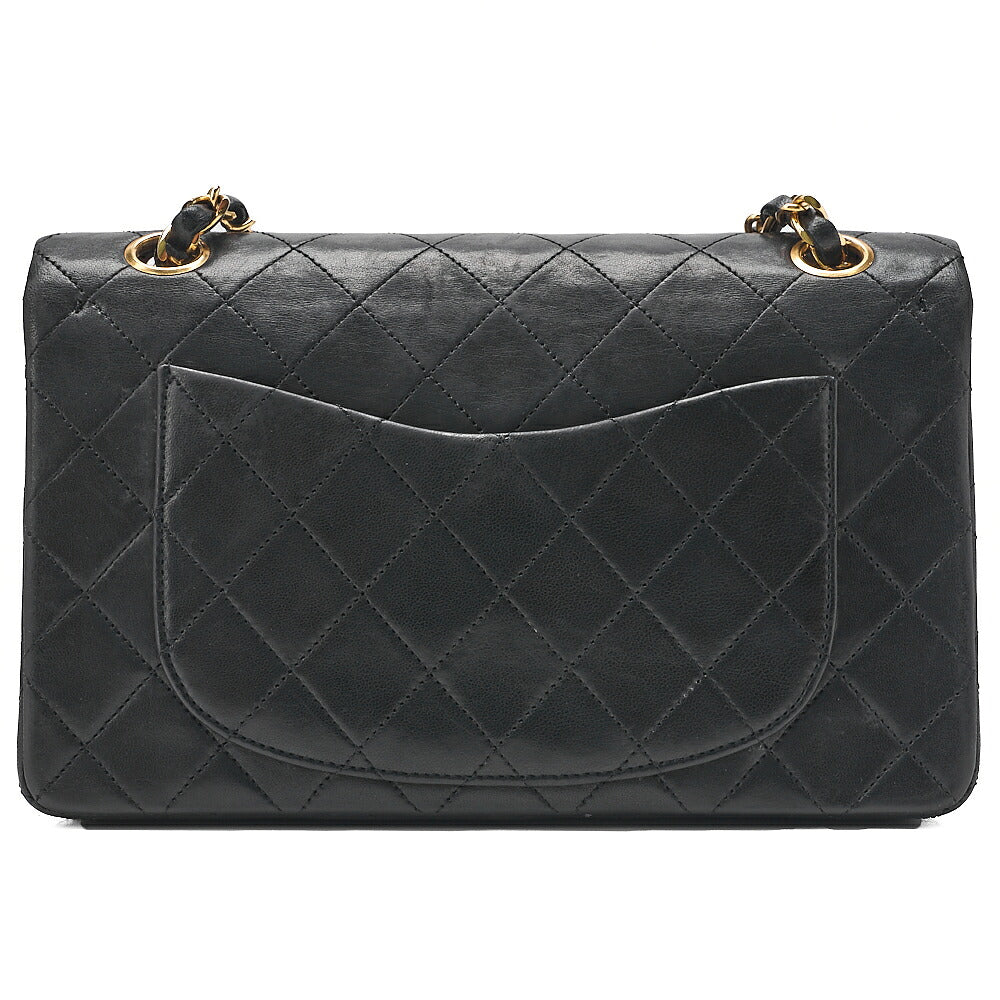 CHANEL Matelasse Double Flap 23cm Chain Shoulder Lambskin Black Gold-Tone Hardware, Pre-Owned