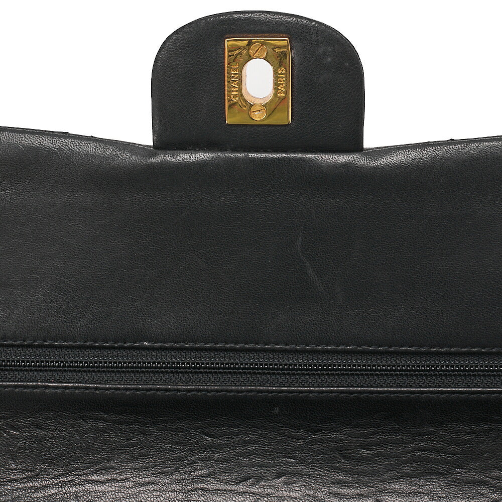 CHANEL Matelasse Double Flap 23cm Chain Shoulder Lambskin Black Gold-Tone Hardware, Pre-Owned