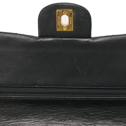 CHANEL Matelasse Double Flap 23cm Chain Shoulder Lambskin Black Gold-Tone Hardware, Pre-Owned