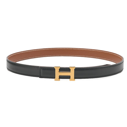 HERMES Hermes Mini H-Belt Belt 65 GP x Leather Black x Gold Gold-Tone Hardware, Pre-Owned