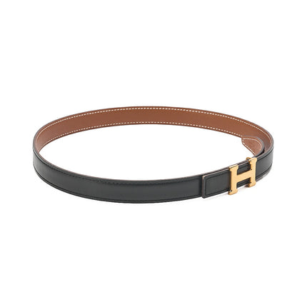 HERMES Hermes Mini H-Belt Belt 65 GP x Leather Black x Gold Gold-Tone Hardware, Pre-Owned