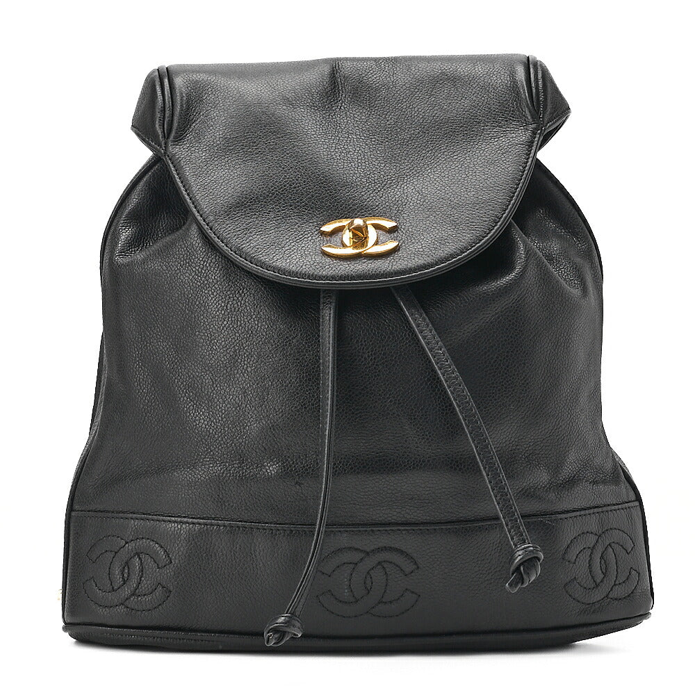 CHANEL Chanel Caviar Skin Triple Coco Turn Lock Chain Backpack Black Gold-Tone Hardware, Pre-Owned