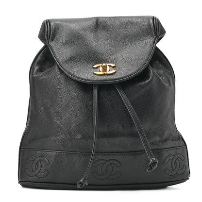 CHANEL Chanel Caviar Skin Triple Coco Turn Lock Chain Backpack Black Gold-Tone Hardware, Pre-Owned
