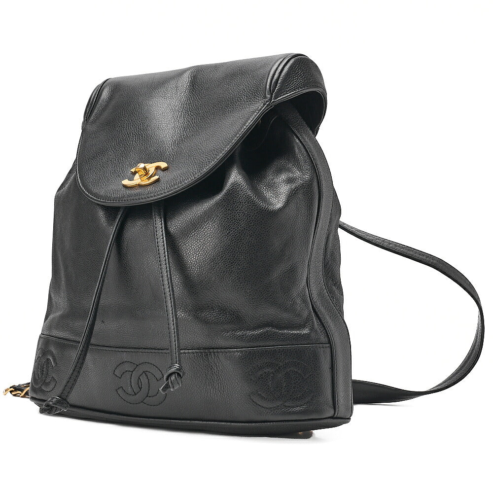 CHANEL Chanel Caviar Skin Triple Coco Turn Lock Chain Backpack Black Gold-Tone Hardware, Pre-Owned