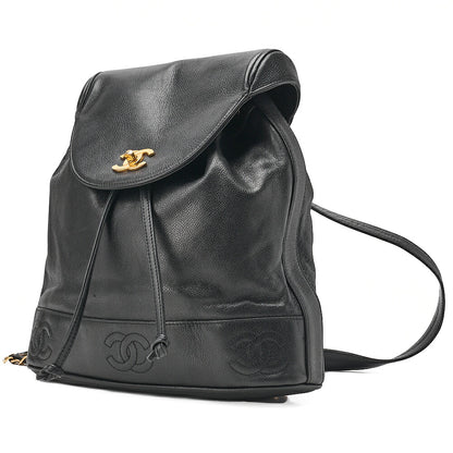 CHANEL Chanel Caviar Skin Triple Coco Turn Lock Chain Backpack Black Gold-Tone Hardware, Pre-Owned