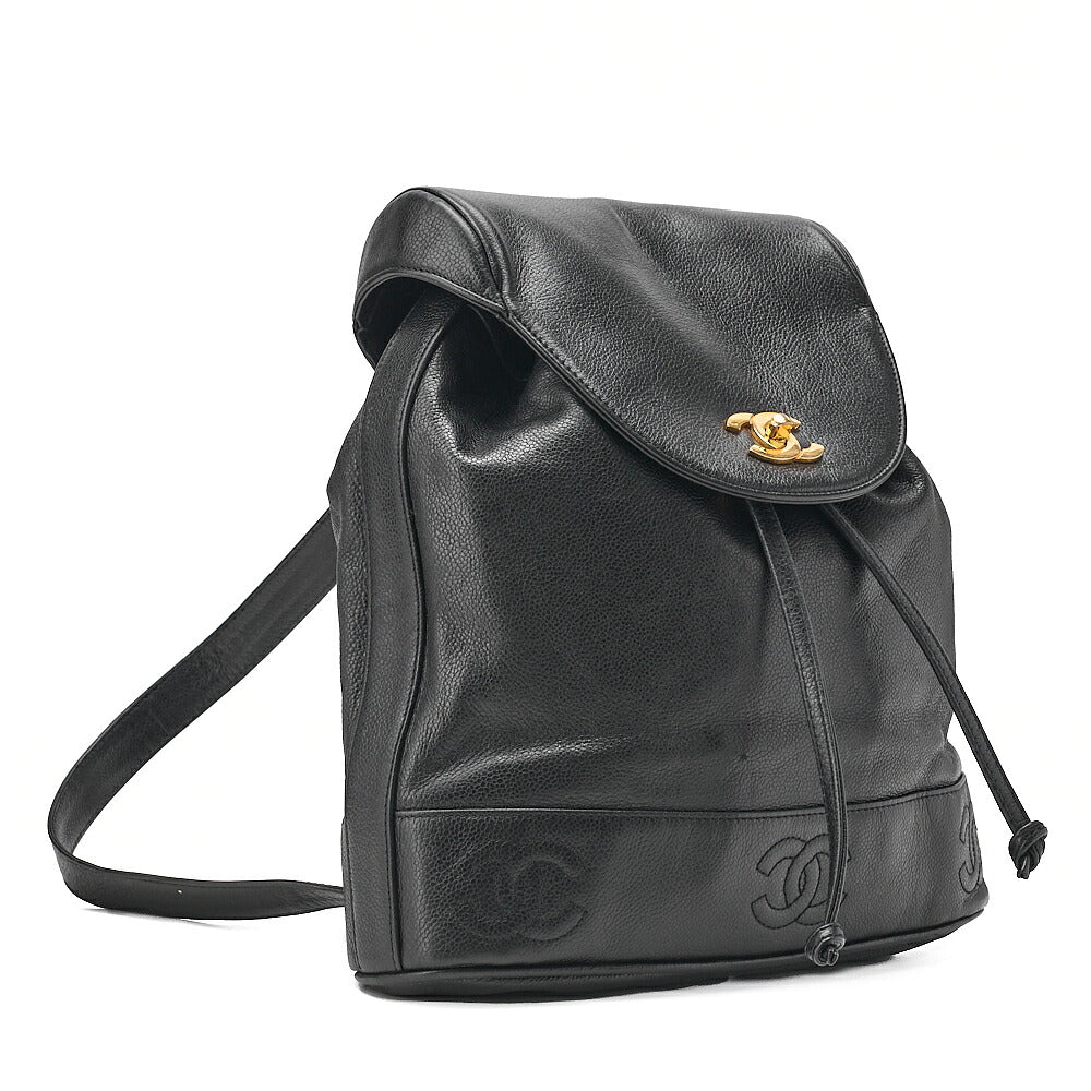 CHANEL Chanel Caviar Skin Triple Coco Turn Lock Chain Backpack Black Gold-Tone Hardware, Pre-Owned