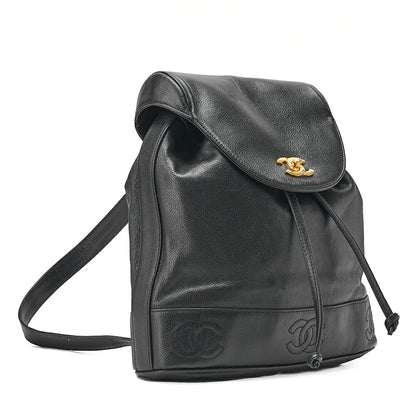 CHANEL Chanel Caviar Skin Triple Coco Turn Lock Chain Backpack Black Gold-Tone Hardware, Pre-Owned