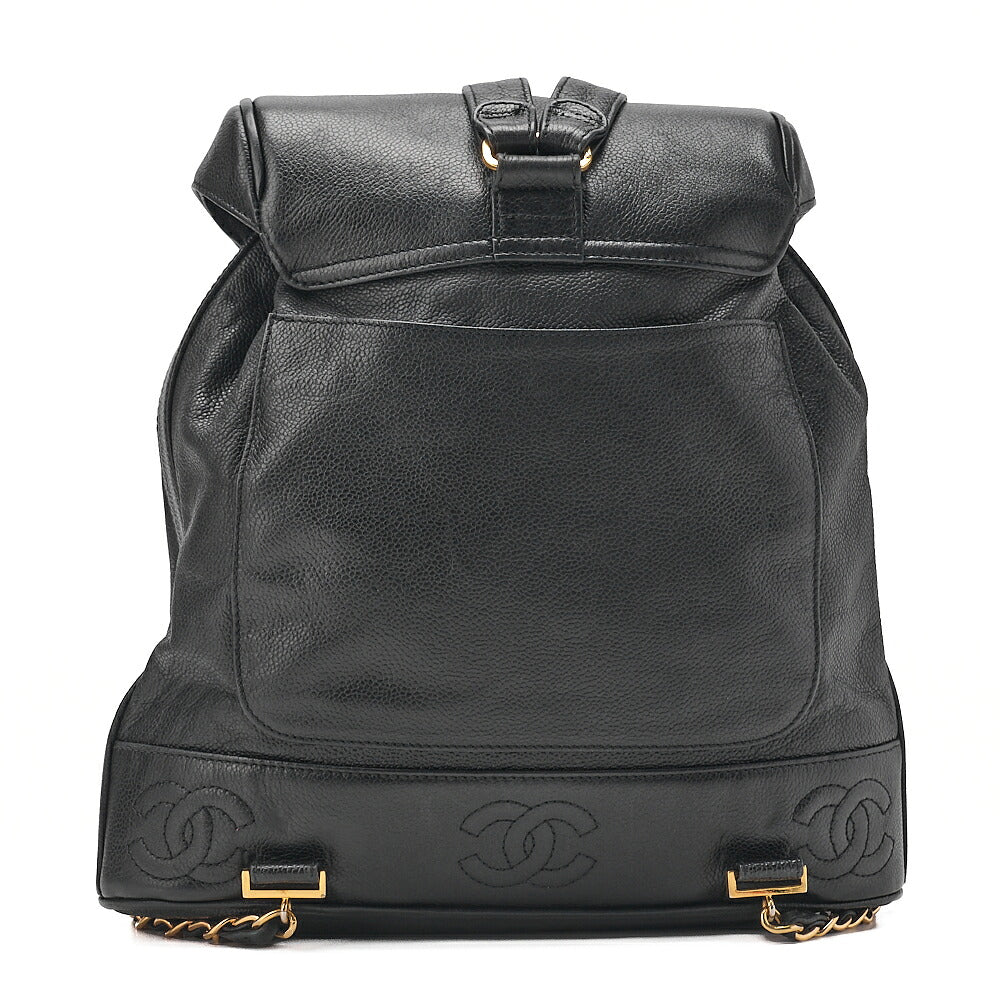 CHANEL Chanel Caviar Skin Triple Coco Turn Lock Chain Backpack Black Gold-Tone Hardware, Pre-Owned