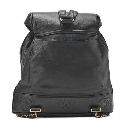 CHANEL Chanel Caviar Skin Triple Coco Turn Lock Chain Backpack Black Gold-Tone Hardware, Pre-Owned