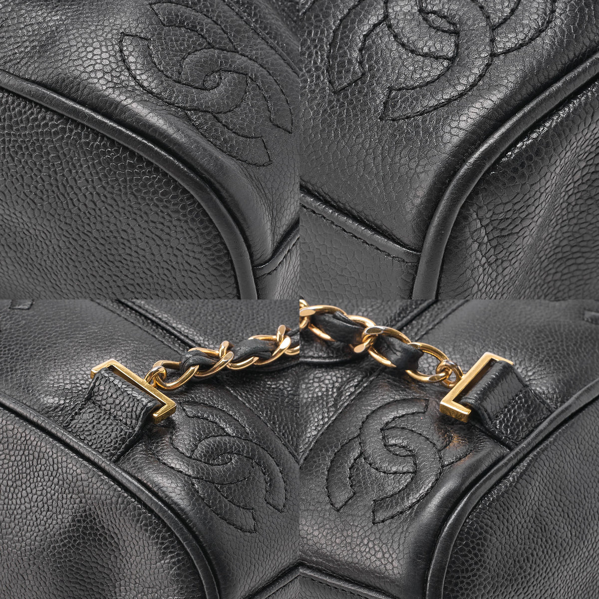 CHANEL Chanel Caviar Skin Triple Coco Turn Lock Chain Backpack Black Gold-Tone Hardware, Pre-Owned