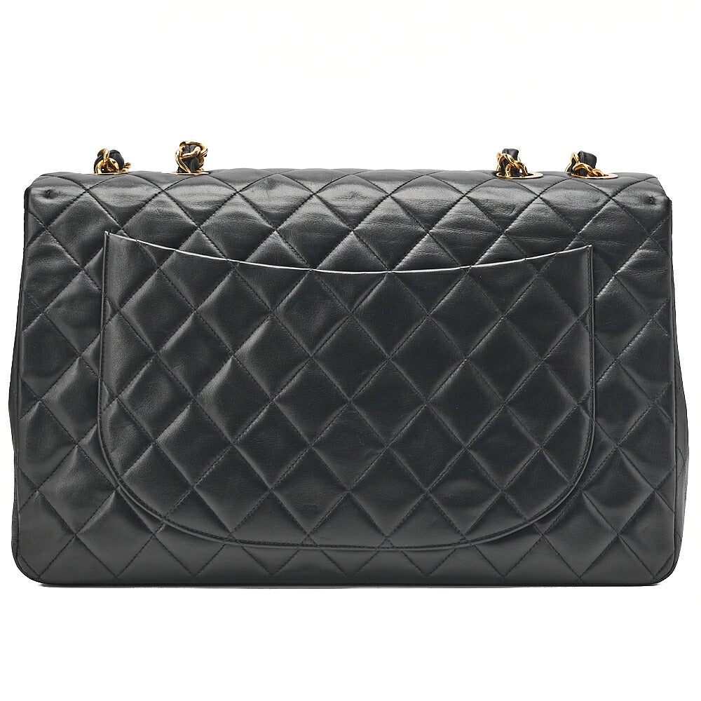 CHANEL Chain Shoulder Bag Deca Matelasse 33cm Single Flap Lambskin Black Gold-Tone Hardware, Pre-Owned