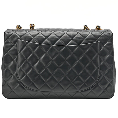 CHANEL Chain Shoulder Bag Deca Matelasse 33cm Single Flap Lambskin Black Gold-Tone Hardware, Pre-Owned