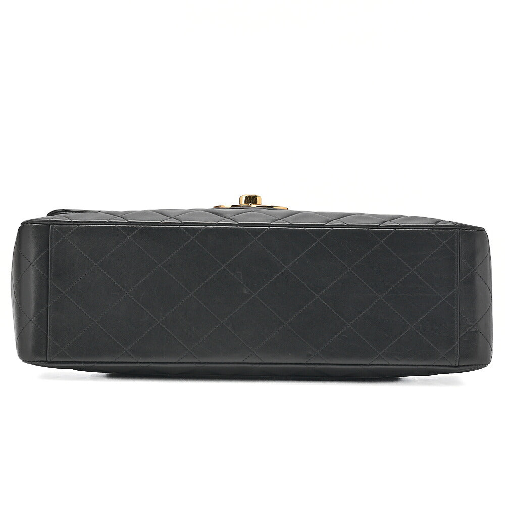 CHANEL Chain Shoulder Bag Deca Matelasse 33cm Single Flap Lambskin Black Gold-Tone Hardware, Pre-Owned
