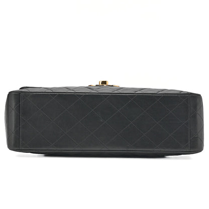 CHANEL Chain Shoulder Bag Deca Matelasse 33cm Single Flap Lambskin Black Gold-Tone Hardware, Pre-Owned