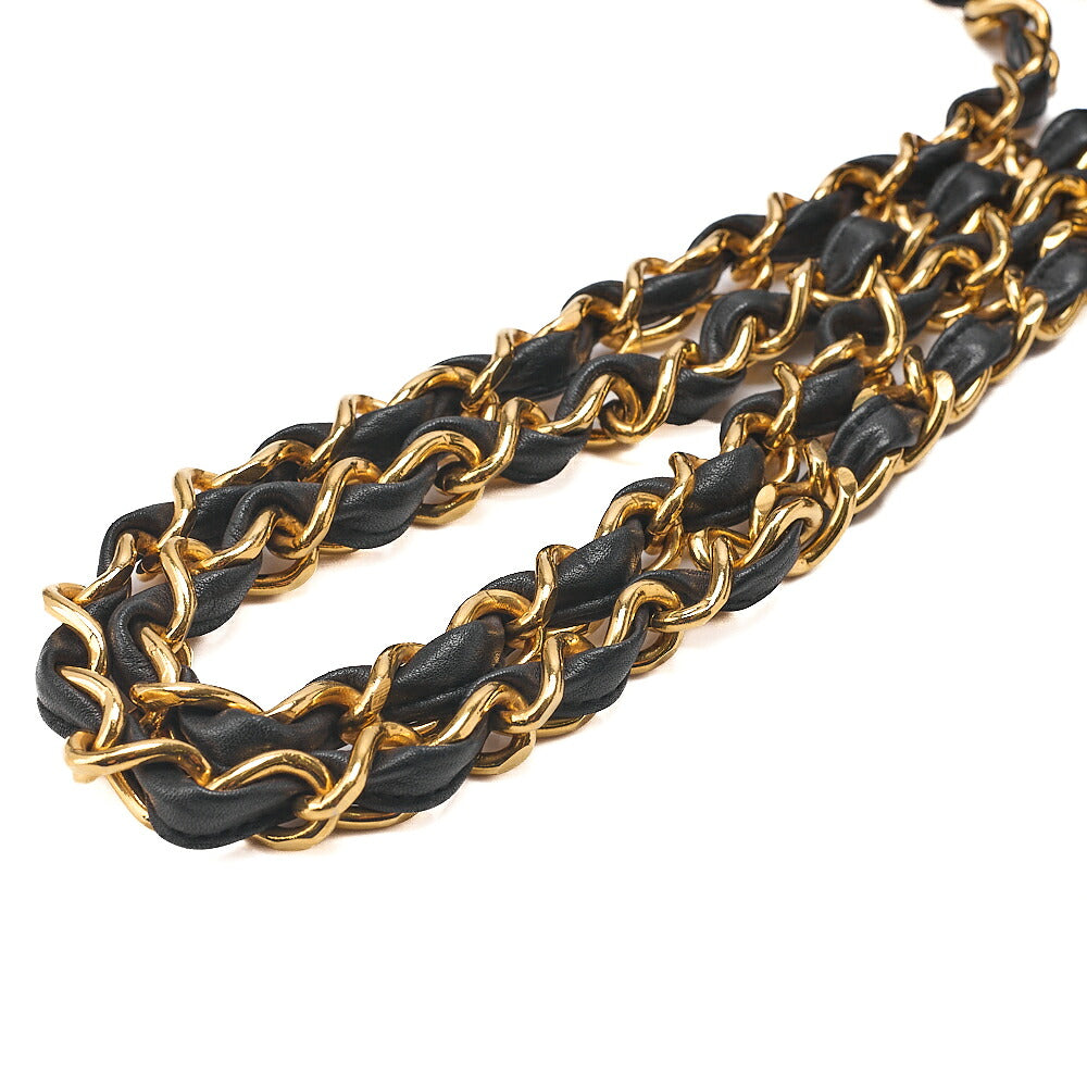 CHANEL Chain Shoulder Bag Deca Matelasse 33cm Single Flap Lambskin Black Gold-Tone Hardware, Pre-Owned