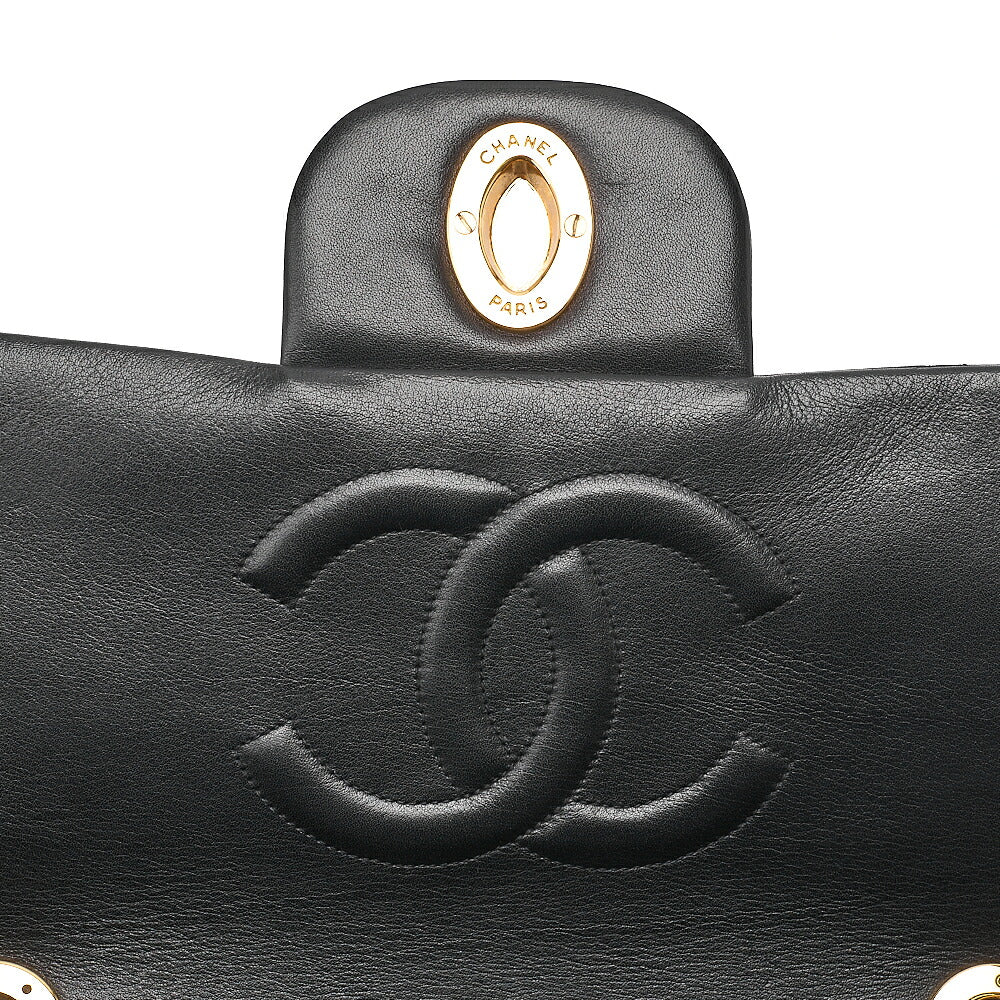 CHANEL Chain Shoulder Bag Deca Matelasse 33cm Single Flap Lambskin Black Gold-Tone Hardware, Pre-Owned