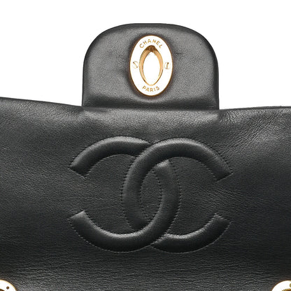 CHANEL Chain Shoulder Bag Deca Matelasse 33cm Single Flap Lambskin Black Gold-Tone Hardware, Pre-Owned