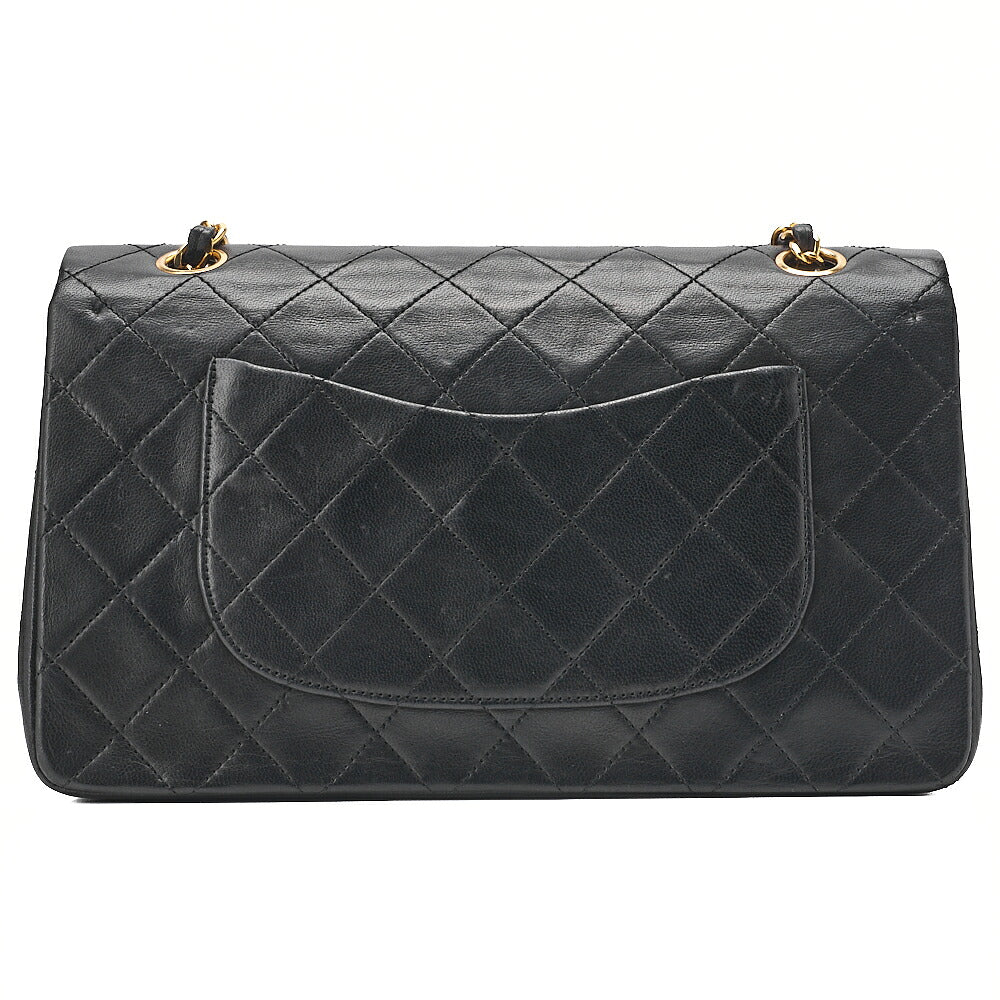 CHANEL Lambskin Matelasse 25cm Double Flap Chain Shoulder Black Gold-Tone Hardware, Pre-Owned
