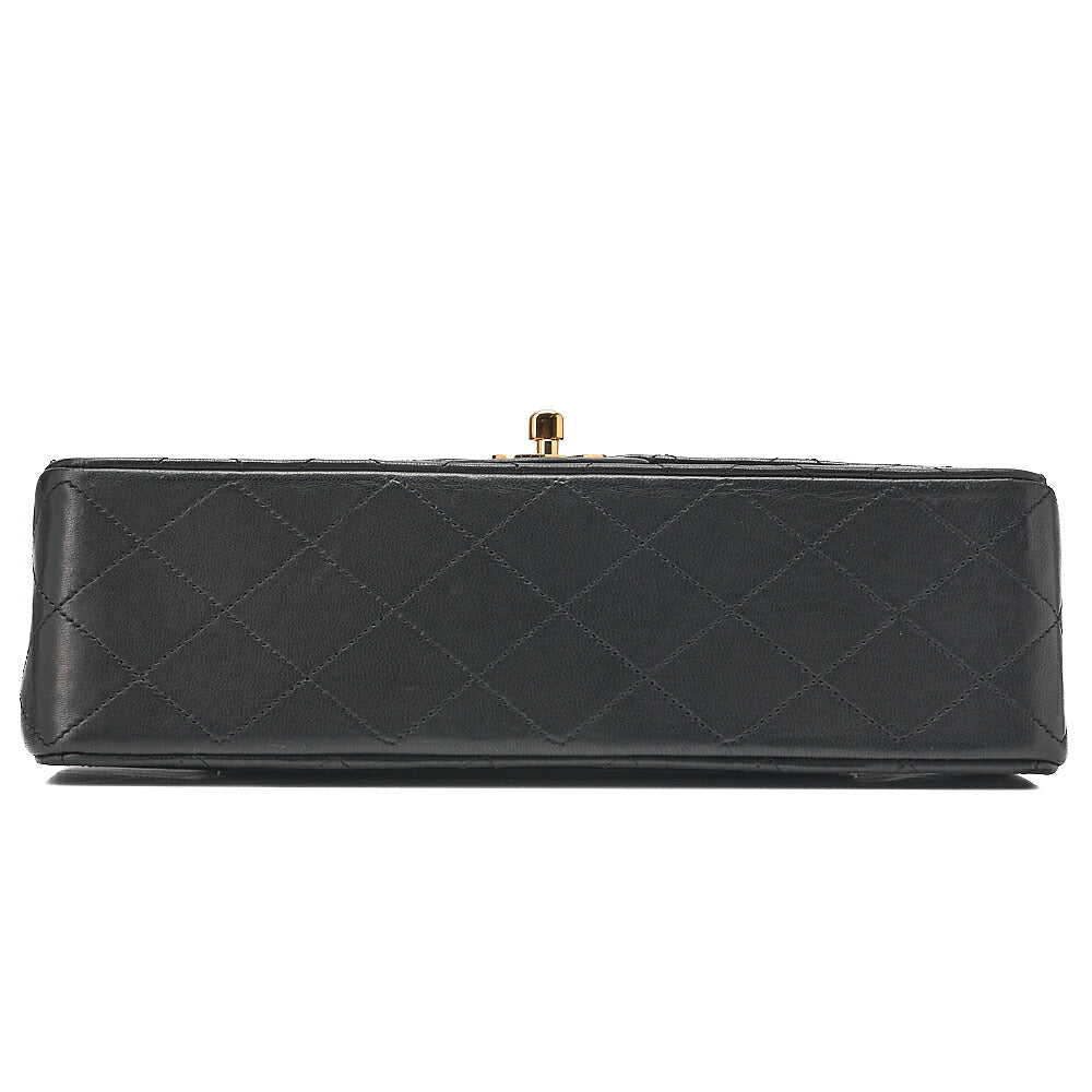 CHANEL Lambskin Matelasse 25cm Double Flap Chain Shoulder Black Gold-Tone Hardware, Pre-Owned