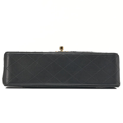 CHANEL Lambskin Matelasse 25cm Double Flap Chain Shoulder Black Gold-Tone Hardware, Pre-Owned