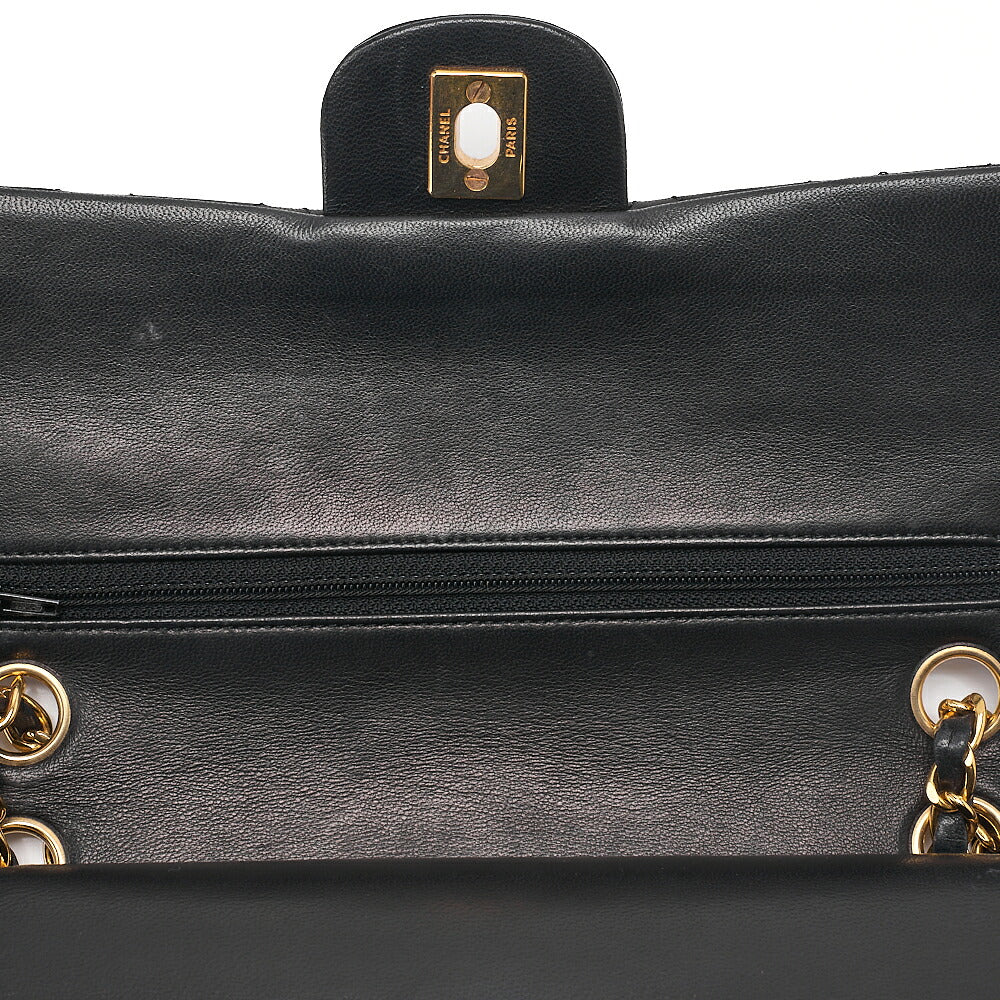 CHANEL Lambskin Matelasse 25cm Double Flap Chain Shoulder Black Gold-Tone Hardware, Pre-Owned